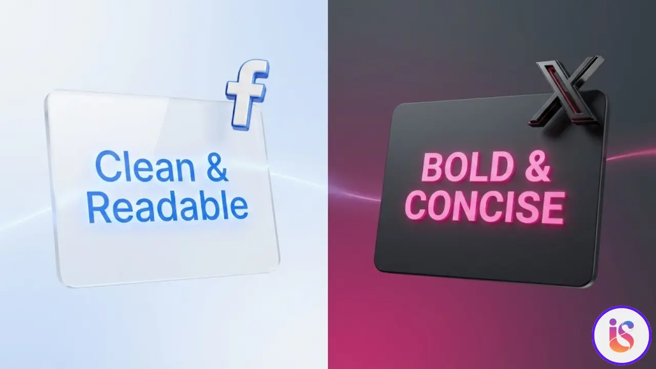 Schlichter Schriftstil für Facebook vs. fetter Stil für X (Twitter)