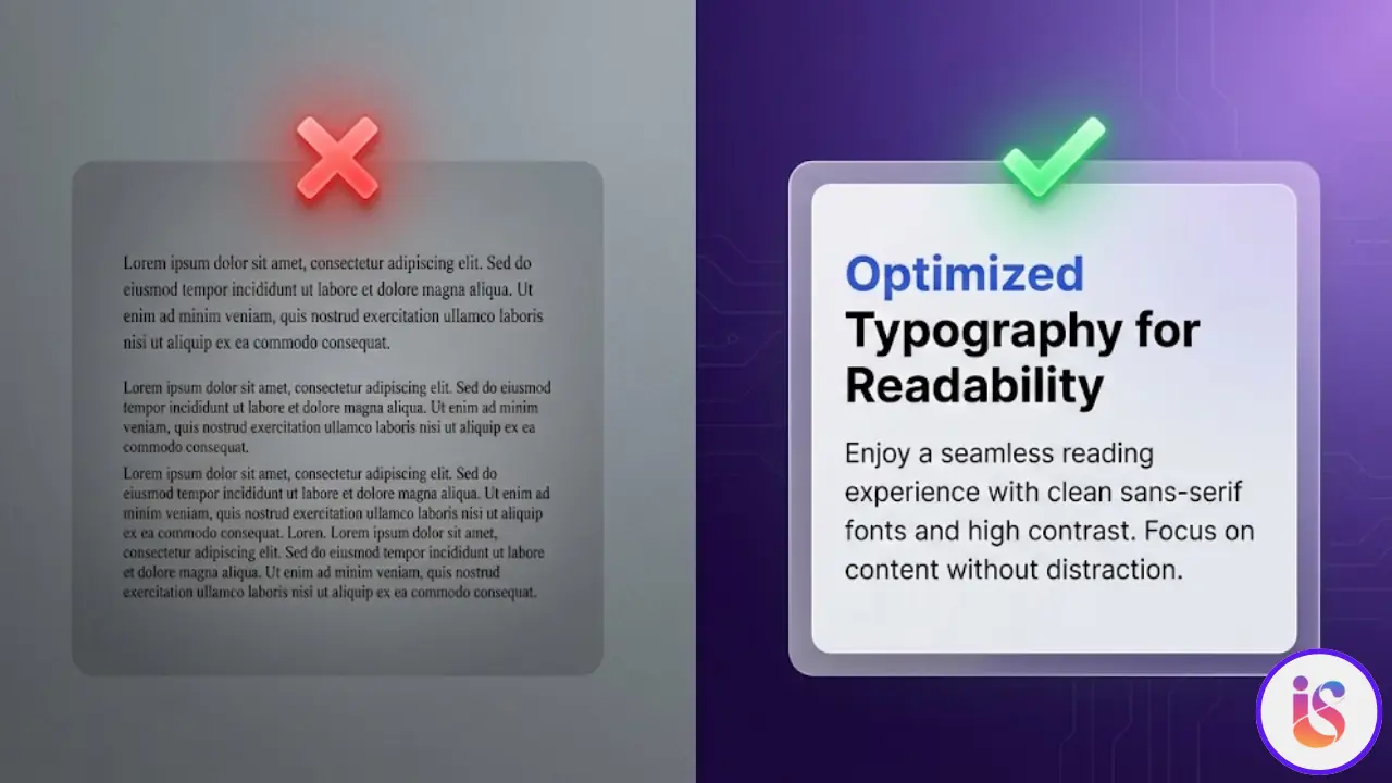 Vergleich schlechte vs. gute Webfont-Lesbarkeit