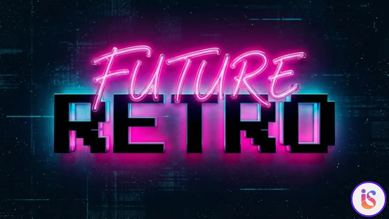 Design-Mix aus pixeliger Retro-Schrift und Neon-Skript.