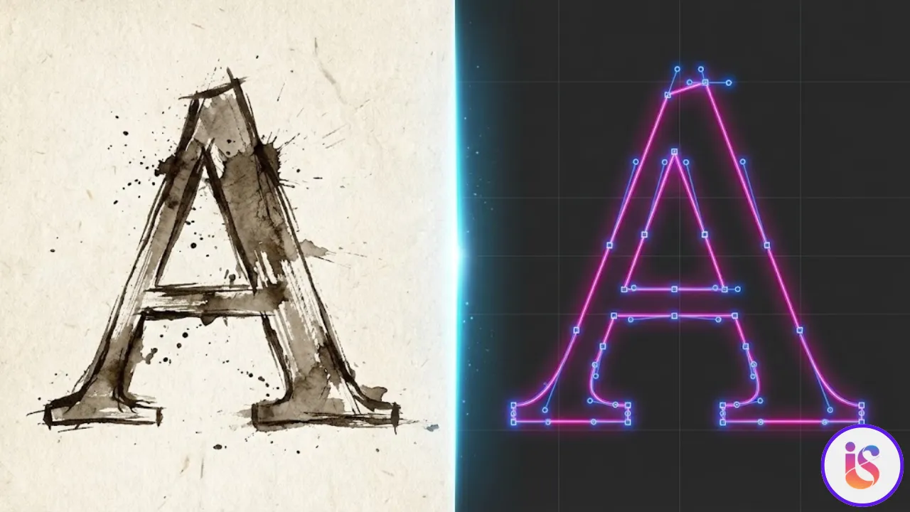 Umwandlung eines handgezeichneten Buchstabens in Vektor.